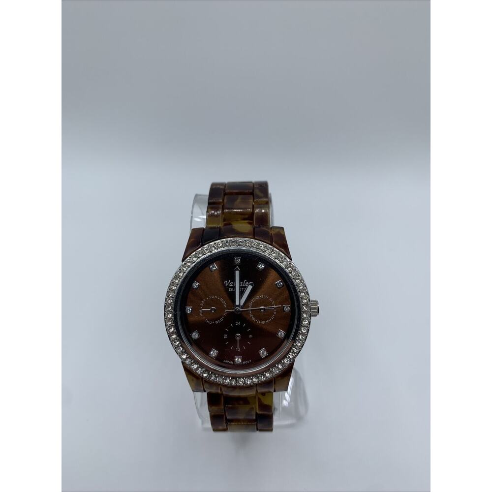 Varsales Women's Quartz Wrist Watch Chronohraph Tortoise Shell Rhinestones A39